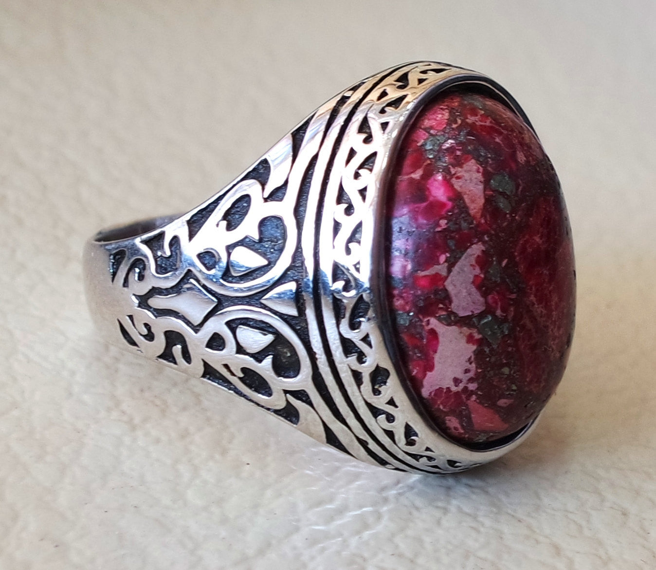 men ring sea sediment jasper multi color red black grey stone all sizes natural semi precious sterling silver 925 man antique jewelry