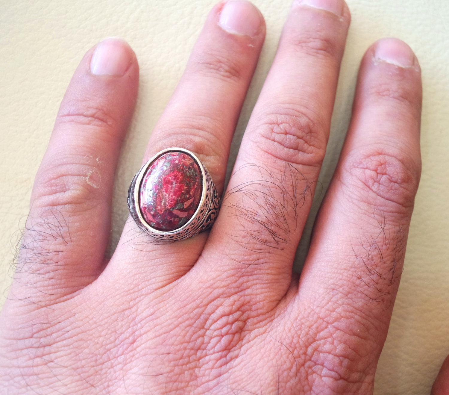 men ring sea sediment jasper multi color red black grey stone all sizes natural semi precious sterling silver 925 man antique jewelry