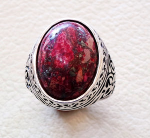 men ring sea sediment jasper multi color red black grey stone all sizes natural semi precious sterling silver 925 man antique jewelry