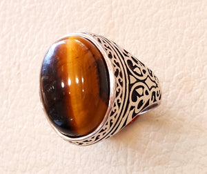 men ring sterling silver 925 cat eye tiger eye semi precious natural cabochon stone any size ottoman turkish middle eastern arabic jewelry