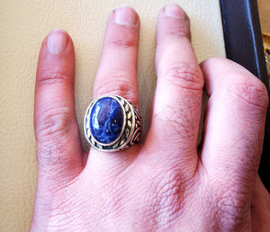 Sodalite huge natural stone dark royal blue men ring sterling silver 925 stunning genuine gem two ottoman arabic style jewelry all sizes