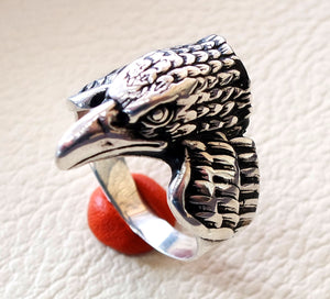 eagle falcon ring heavy sterling silver 925 man biker ring all sizes handmade animal head jewelry fast shipping detailed craftsmanship
