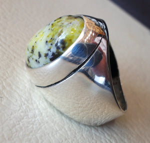 yellow dendritic grass howlite natural gem sterling silver 925 ring oval semi precious cabochon man huge ring ottoman jewelry fast shipping