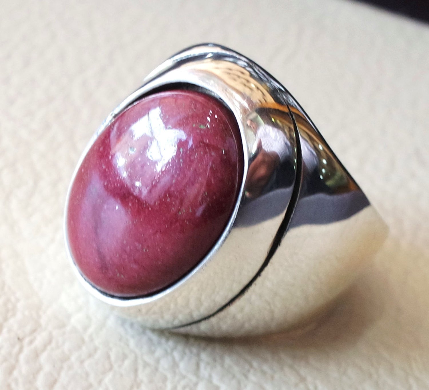 red rose mookaite jasper aqeeq natural stone sterling silver 925 heavy men ring vintage arabic turkish style all sizes fast shipping