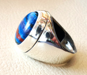 natural rainbow Calsilica colorful semi precious stone sterling silver heavy man ring any size blue red purple light dark high quality gem