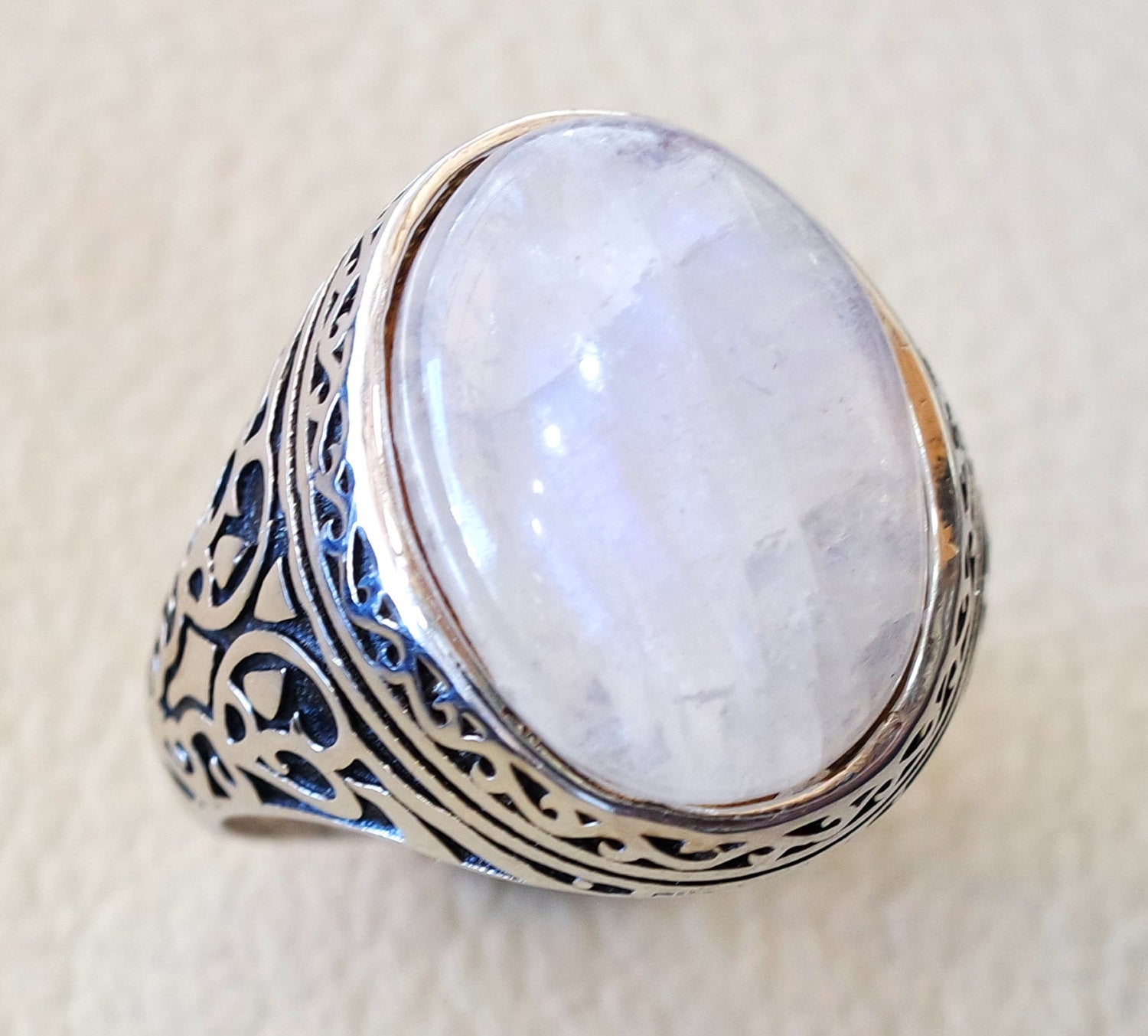 moonstone natural stone durr al najaf men ring jewelry sterling silver 925 stunning genuine gem ottoman arabic style jewelry all sizes