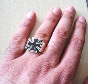 cross jesus christian sterling silver 925 and black enamel heavy huge man ring jewelry fast shipping catholic orthodox style all sizes