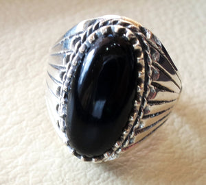 aqeeq natural agate onyx elongated oval stone black gem man heavy ring sterling silver antique ottoman turkey style fast shipping