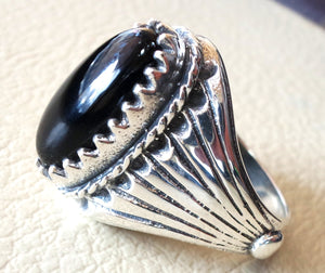 aqeeq natural agate onyx elongated oval stone black gem man heavy ring sterling silver antique ottoman turkey style fast shipping