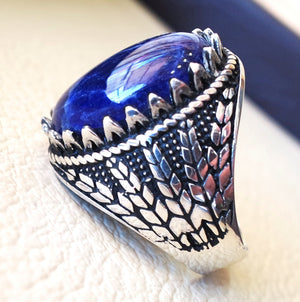 Sodalite natural stone dark royal blue men wheat ring sterling silver 925 stunning genuine gem two ottoman arabic style jewelry all sizes