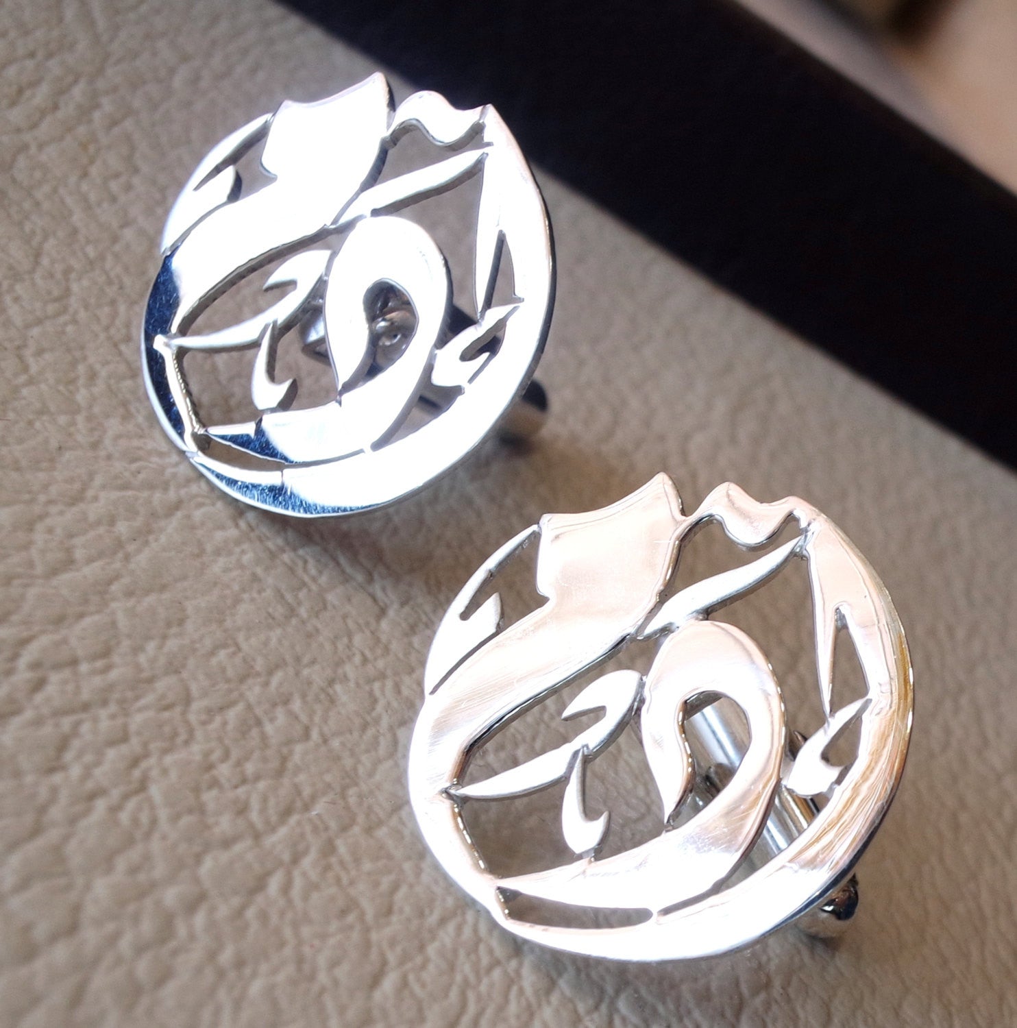 cufflinks , cuflinks  1 name calligraphy arabic customized any personalized name made to order sterling silver 925 heavy men jewelry