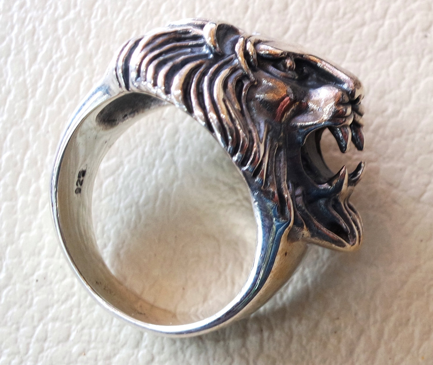 huge lion ring very heavy sterling silver 925 man biker ring all sizes handmade animal head jewelry fast shipping detailed craftsmanship