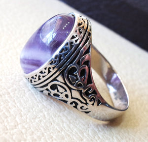 amethyst agate natural purple stone sterling silver 925 man ring vintage arabic turkish ottoman style jewelry oval  gem all sizes express