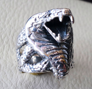 huge cobra snake ring heavy sterling silver 925 man biker ring all sizes handmade animal head jewelry fast shipping detailed craftsmanship
