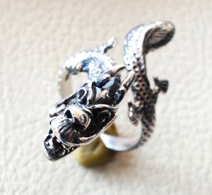 Chinese dragon ring sterling silver 925 man biker ring all sizes handmade animal head jewelry free shipping detailed craftsmanship