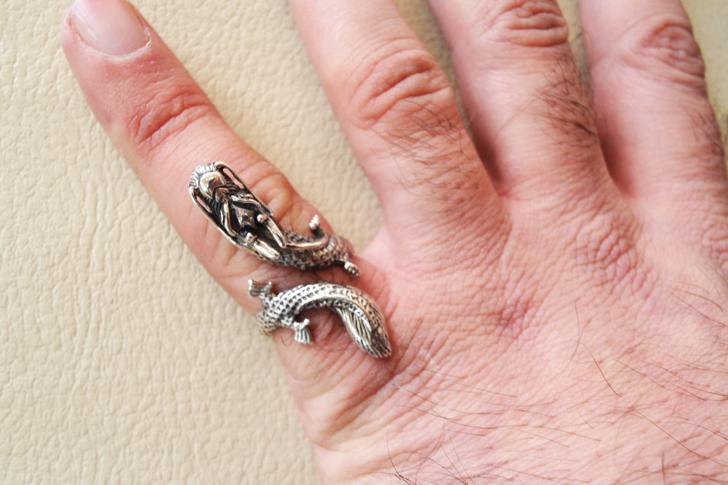 Handmade Sterling Silver 925 Dragon Biker Ring - Solid Band Hallmarked