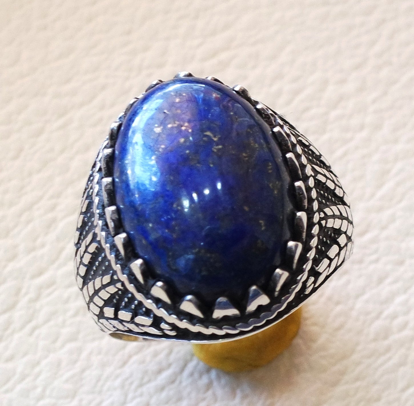 lapis lazuli oval cabochon natural dark blue stone man ring sterling silver 925 men jewelry all sizes 18 * 13 mm antique middle eastern