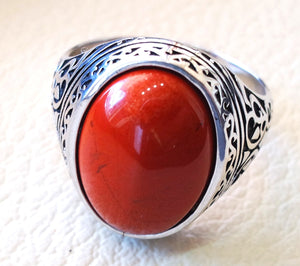 pure red jasper man ring stone natural aqeeq gem sterling silver 925 ring oval semi precious cabochon jewelry fast shipping all sizes
