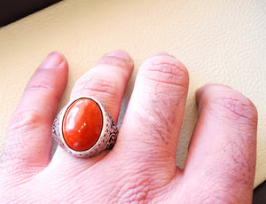 pure red jasper man ring stone natural aqeeq gem sterling silver 925 ring oval semi precious cabochon jewelry fast shipping all sizes