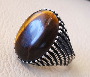 cat eye tiger eye semi precious naturl stone heavy men ring sterling silver 925 any size ottoman turkish middle eastern jewelry