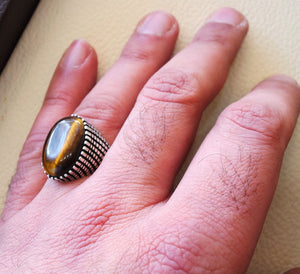 cat eye tiger eye semi precious naturl stone heavy men ring sterling silver 925 any size ottoman turkish middle eastern jewelry