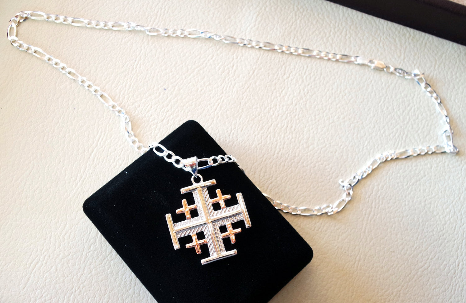 Jerusalem cross pendant two tone with heavy chain sterling silver 925 middle eastern jewelry christianity handmade heavy fast shipping