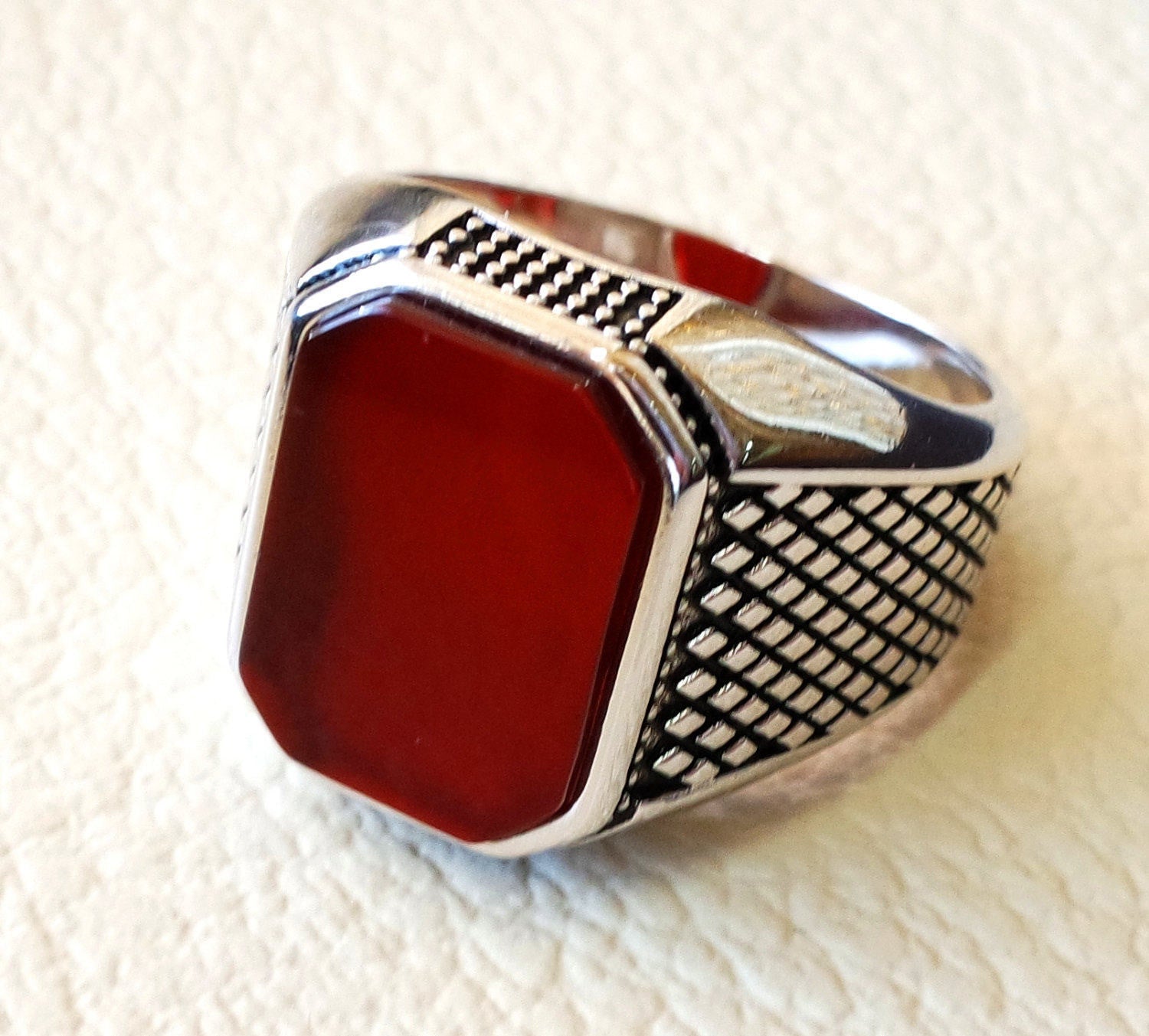 cushion rectangular octagon agate red aqeeq carnelian man ring sterling silver 925 natural stone gem all sizes jewelry fast shipping