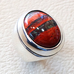 snake skin jasper stone natural gem sterling silver 925 heavy ring red and black oval semi precious cabochon man ring jewelry all sizes