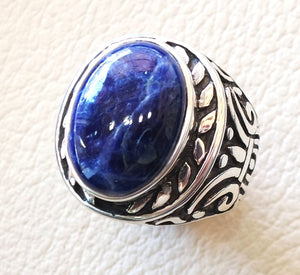 Sodalite huge natural stone dark royal blue men ring sterling silver 925 stunning genuine gem two ottoman arabic style jewelry all sizes