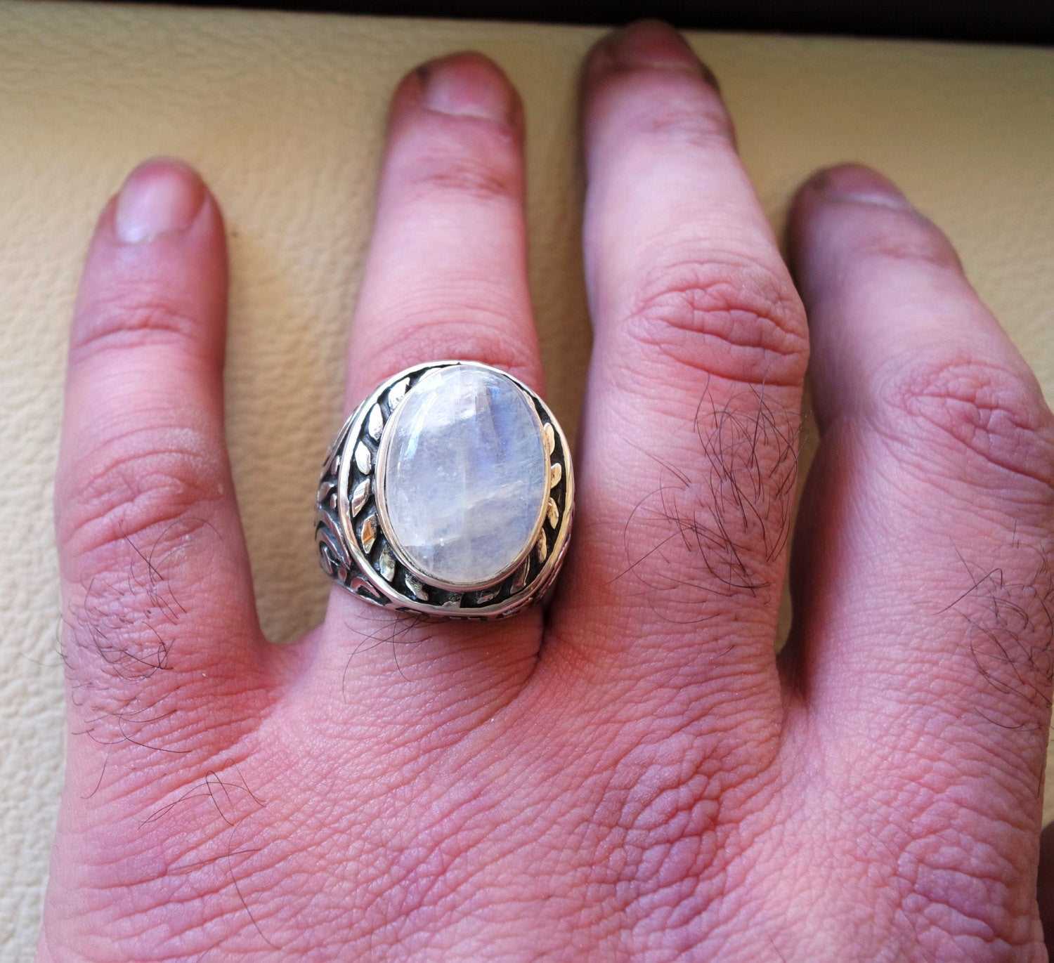 moonstone huge natural stone dur al najaf men ring sterling silver 925 stunning genuine gem two ottoman arabic style jewelry all sizes