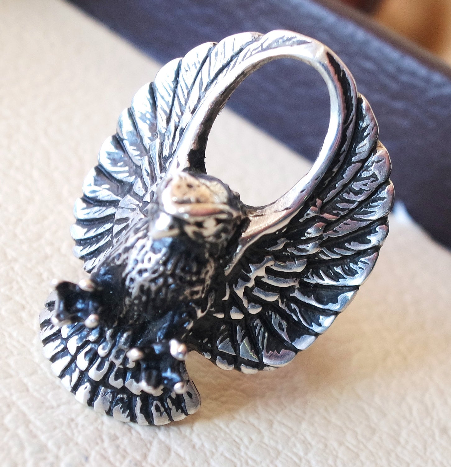 eagle falcon huge heavy ring heavy sterling silver 925 man biker ring all sizes handmade animal jewelry fast shipping detailed craftsmanship
