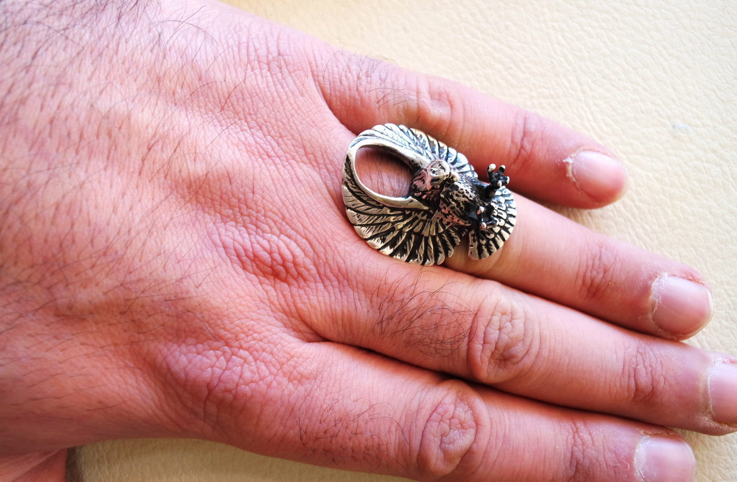 eagle falcon huge heavy ring heavy sterling silver 925 man biker ring all sizes handmade animal jewelry fast shipping detailed craftsmanship