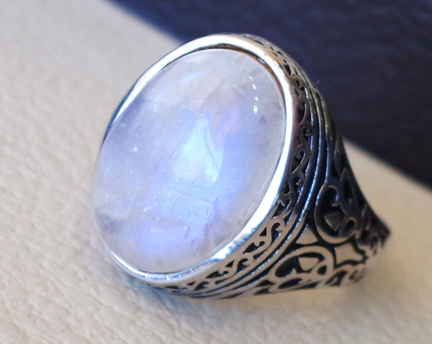 moonstone natural stone durr al najaf men ring jewelry sterling silver 925 stunning genuine gem ottoman arabic style jewelry all sizes