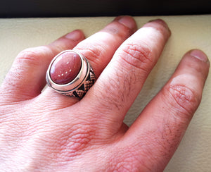 red rose mookaite jasper aqeeq natural stone sterling silver 925 heavy men ring vintage arabic ottoman style all sizes fast shipping