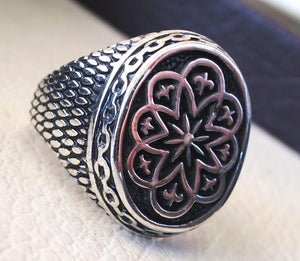 man ring mystic luck celtic talisman luck  sterling silver 925  sun flower shape any size antique style high quality jewelry