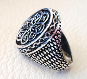 man ring mystic luck celtic talisman luck  sterling silver 925  sun flower shape any size antique style high quality jewelry