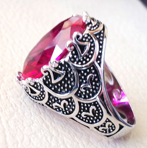 corundum red ruby identical synthetic stone high quality imitation  color huge heavy men ring sterling silver 925 any size ottoman jewelry