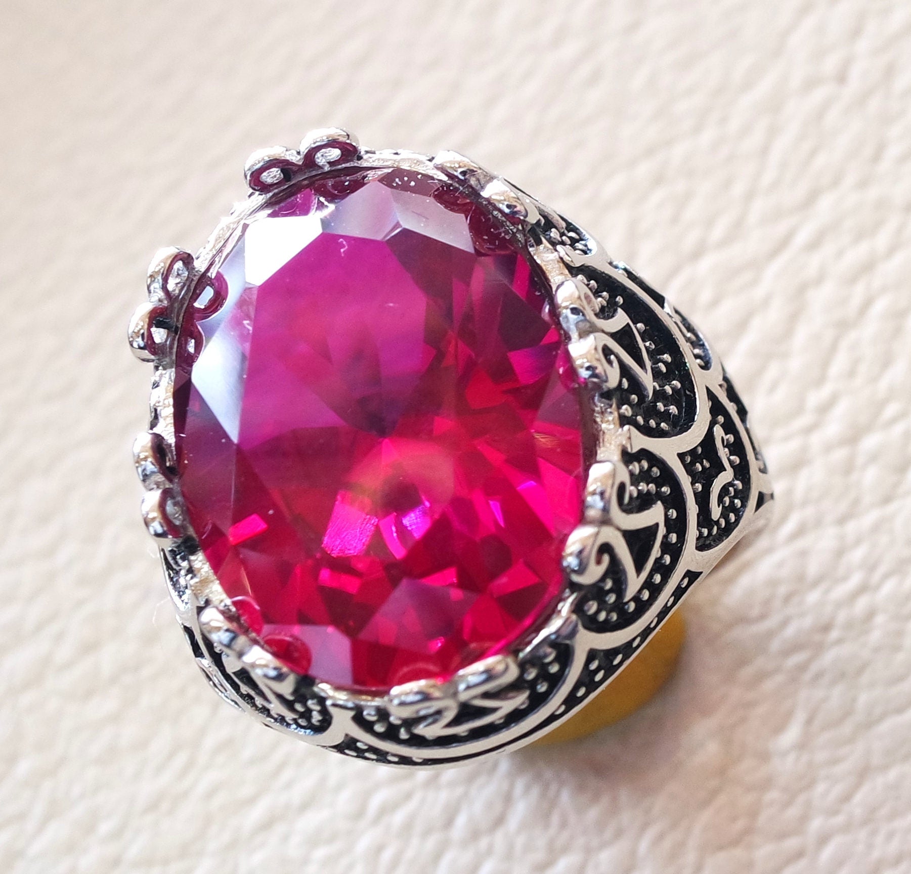corundum red ruby identical synthetic stone high quality imitation  color huge heavy men ring sterling silver 925 any size ottoman jewelry