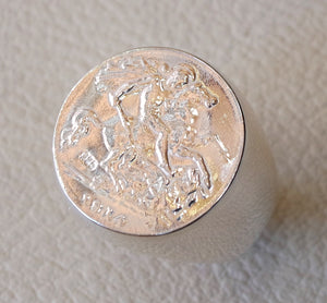 English silver coin heavy man ring round sterling silver 925 historical British replica half coin size close back all sizes jewelry