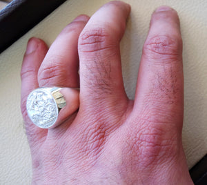 English silver coin heavy man ring round sterling silver 925 historical British replica half coin size close back all sizes jewelry