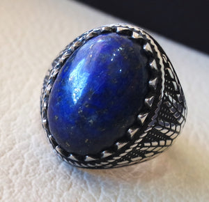 lapis lazuli oval cabochon natural dark blue stone man ring sterling silver 925 men jewelry all sizes 18 * 13 mm antique middle eastern