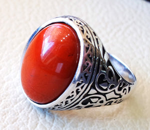 pure red jasper man ring stone natural aqeeq gem sterling silver 925 ring oval semi precious cabochon jewelry fast shipping all sizes