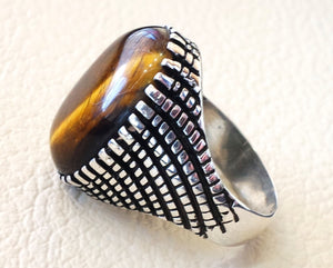 cat eye tiger eye semi precious naturl stone heavy men ring sterling silver 925 any size ottoman turkish middle eastern jewelry