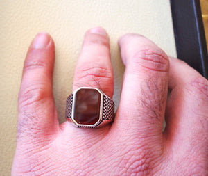 cushion rectangular octagon agate red aqeeq carnelian man ring sterling silver 925 natural stone gem all sizes jewelry fast shipping