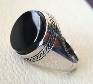 aqeeq natural agate onyx stone round black flat gem man ring high quality sterling silver arabic middle eastern turkey style fast shipping