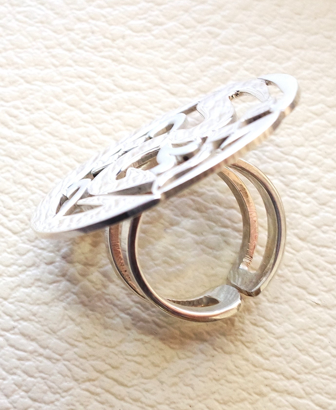 arabic customized calligraphy name round double shank ring sterling silver 925 designed to fit all sizes high quality jewelry
