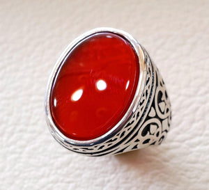 aqeeq natural flat agate carnelian semi precious stone oval red cabochon gem man ring sterling silver arabic middle eastern turkey style