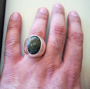 Gold sheen obsidian black aqeeq heavy men ring natural stone sterling silver 925 vintage turkish style all sizes  fast shipping