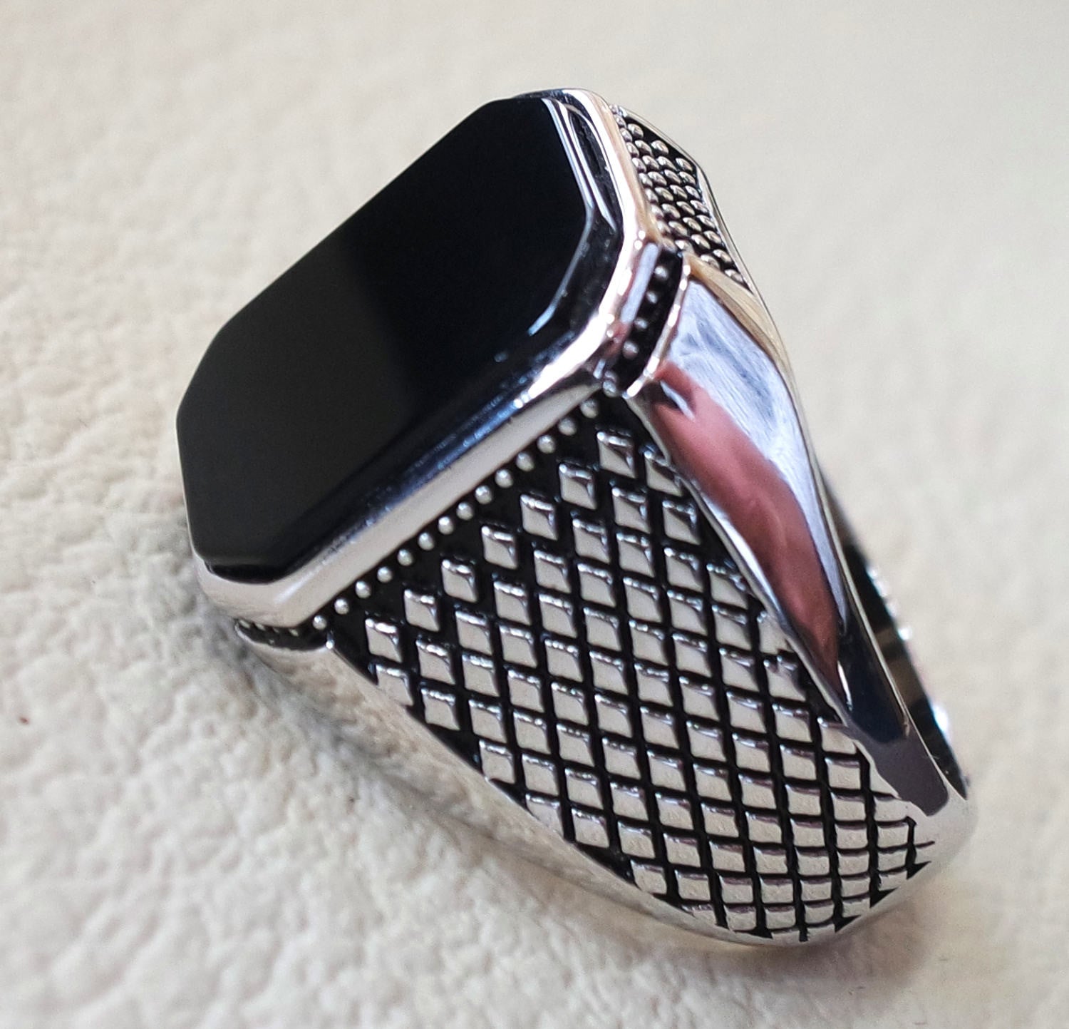 925 Oxidised Silver Ring for Men | Oval Black Stone