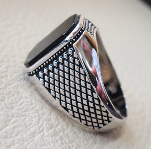 cushion rectangular octagon black onyx agate aqeeq man ring sterling silver 925 natural stone gem all sizes jewelry fast shipping
